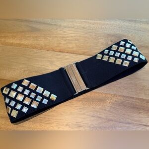 Women’s Wide Black Elastic Belt with Silver Studs Detail